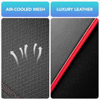 Road Comforts Car Seat Covers, Leather Front Seat Covers with Piping, Air-Cool Mesh Designed, Airbag Compatible Automotive Seat Covers for Most Car, Truck, Van, SUV - Black with Red Piping
