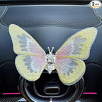 2 Pcs Yellow Embroidery Butterfly Car Air Freshener Clip, Spring Scent, Car Accessories for Women Girls