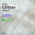 PentaUSA Tile Grout - Glitter Grout Tube, 6 Fl Oz Glitter Fast Drying Grout Paint, Shiny Grout Repair Kit - Renew Grout Lines in Bathroom, Kitchen, Countertops (180 ml, 6 Fl Oz) (Silver)