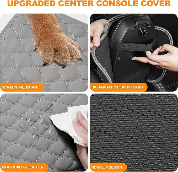 Center Console Cover for Cars Fit for Jeep Wrangler Leather Armrest Covers with 2 Storage Bags(Grey)