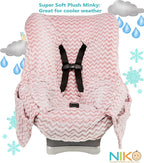 Niko Easy-Wash Children's Car Seat Cover & Liner - Minky - Pink Chevron - Perfect for Winter - Fits Most Toddler Car Seats - Universal Fit - Waterproof SEAT Bottom - Machine Wash and Dry