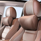 Car Headrest Pillow Memory Foam Breathable Removable Leather Cover Premium Seat Support Head Neck Cushion for Driving Traveling Home Office, Brown, 2 Pack