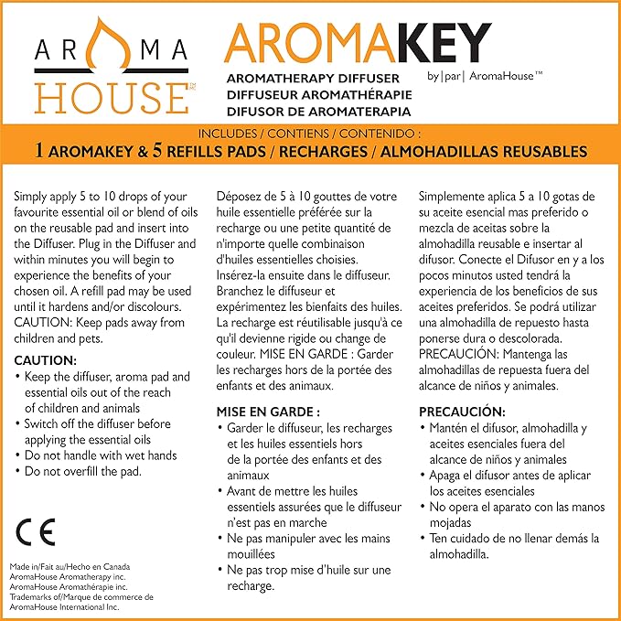 Aromakey USB Aromatherapy Diffuser with 5 Unscented Refill Pads for Bedroom - Bathroom - Kitchen - Home - Office - Car - Travel (White)