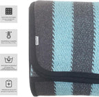 PuTian Merino Wool Blanket - 63" x 51" Thick Warm Soft Twin Bed Throw - Great for Camping, Outdoors, Travel, Car, Couch All Seasons Blue Stripe