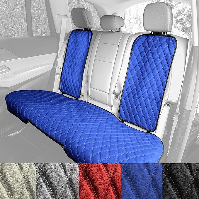 FH Group Car Seat Cover Cushion - Cars Trucks SUV, Faux Leather Car Seat Cushions, Waterproof Car Seat Cover Cushion, Universal Fit Car Seat protector Rear Set Blue