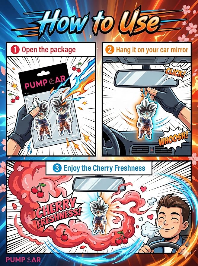 PumpCar 2 pieces Chubby Goku Ultra Instinct double-sided hanging Japanese anime cherry-scented Dragon Ball car air freshener Cool anime hanging for rearview mirror Car Interior Accessories Gifts
