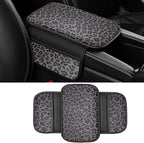 Dotesy Gray Cheetah Print Car Center Console Cover,Microfiber Leather Car Armrest Pad Cushion with 2 Storage Bags,Universal Car Armrest Storage Box Car Interior Accessories for Most Vehicles