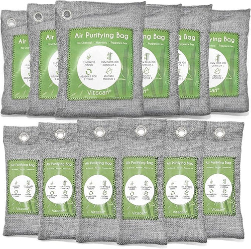 18 Pack Bamboo Charcoal Air Purifying Bag, Activated Charcoal Bags Odor Absorber, Moisture Absorber, Natural Car Air Freshener, Shoe Deodorizer, Odor Eliminators For Home, Pet, Closet (6x50g, 6x150g)