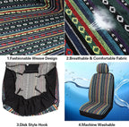 Pariitadin Baja Saddle Blanket Car Seat Covers Front Set with Seat Belt Pads, Washable Breathable Striped Woven Cloth Seat Covers for Cars, Universal Fit Most Cars, Airbag Compatible, Red/Blue