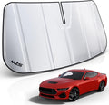 MZS Windshield Sun Shade Compatible with Mustang 2024 2025 2026, Foldable Car Sun Shade Shield with Storage Pouch, Front Window Visor Sunshade Accessories for Interior Protector