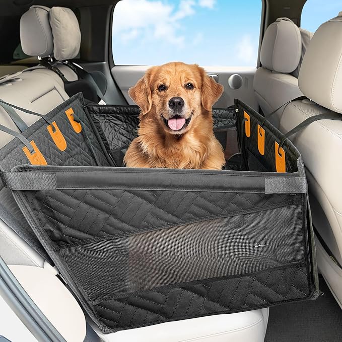 Kohree Dog Car Seat Cover for Medium Large Dogs, Hard Bottom Dog Car Seat Cover for Back Seat Waterproof 600D Car Hammock for Dogs Pet Back Seat Extender for Cars SUV Truck - Upgraded Version