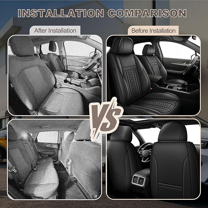 TTX LIGHTING for Jeep Wrangler 2003-2026 Seat Covers: Waterproof Leather Seat Protector with Airbag Compatible (2 Front Seats,Black)