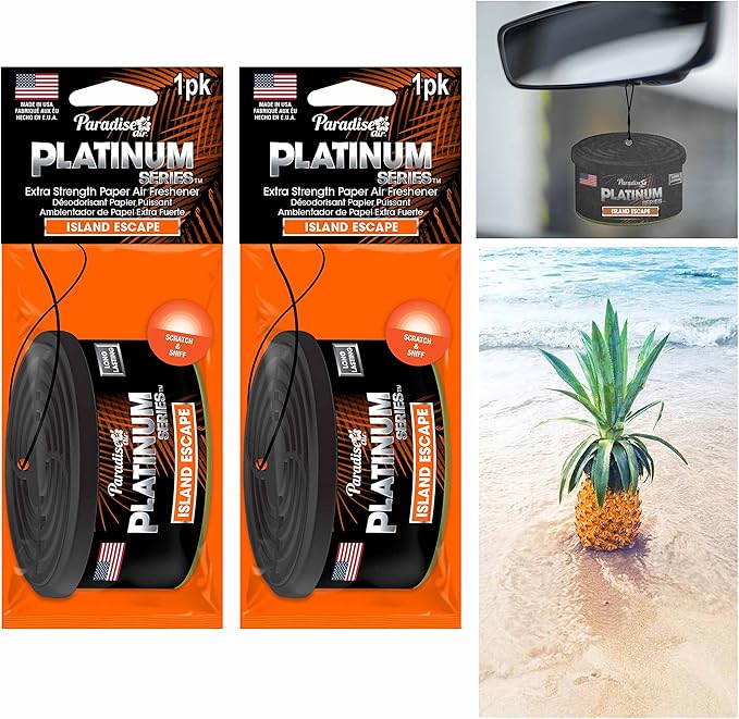 2 Pc Paradise Platinum Air Freshener Hanging Aroma Fragrance Scent Island Escape