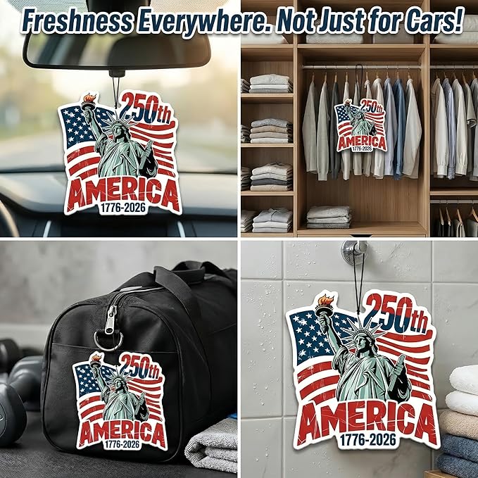 9Pcs USA 250th Anniversary Car Air Freshener, 1776-2026 Semiquincentennial Commemorative Hanging Ornament, Patriotic Double-Sided Scented Tablet, 2026 Independence Day Souvenir Gifts (Style 2)