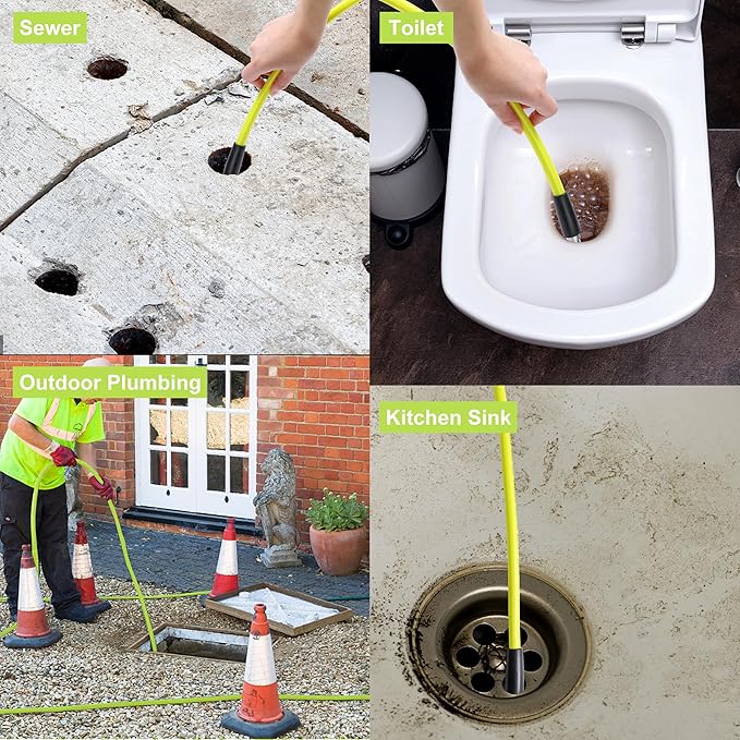 M MINGLE Sewer Jetter Kit for Pressure Washer 150 FT, Drain Cleaner Hose with Power Washer Gun, 1/4 Inch NPT Corner Rotating and Button Nose Sewer Jetting Nozzle, Orifice 4.0, 4.5