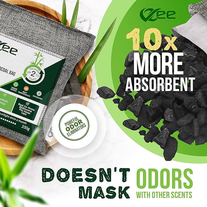 8 Bags x 200g Nature Fresh Activated Charcoal Odor Absorber, Bamboo Charcoal Air Purifying Bag, Odor Eliminator for Home, Car, Cigarette Smoke, Dog, Cat, Shoes
