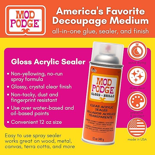 Mod Podge Spray Acrylic Sealer that is Specifically Formulated to Seal Craft Projects, Dries Crystal Clear is Non-Yellowing No-Run and Quick Drying, 12 ounce, Gloss