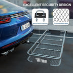 TUFFIOM Folding 500lbs Steel Hitch Mount Basket Cargo Carrier, 60"x20"x6" Trailer Hitch Cargo Carrier Luggage Rack w/Net, Waterproof Cargo Bag, 4 Straps & Stabilizer for SUV Car Truck Van