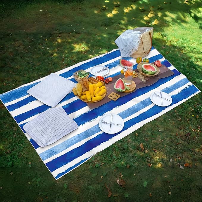 1 Pack Car Towel Seat Covers with Storage Bag, Multifunctional Towel for Gym Outdoor Sport, Picnic, Beach, Pet Dog Travel,Non-Slip Washable Car Seat Protector (Blue White Stripes)