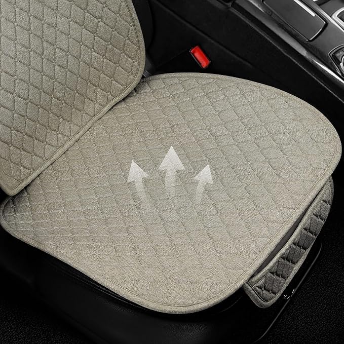 2 Pack Linen Car Seat Covers Front Seat Covers Breathable Cloth Fabric Car Seat Protector Universal Fit Most Automotive, Van, SUV, Trucks (2Pack Beige)