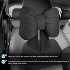 Bow Car Headrest Pillow, Breathable Ergonomic Auto Neck Cushion with Adjustable Strap, Comfy Vehicle Neck Support Pillow Cute Bow Girl-Style Decoration for Driving Seats (Black)