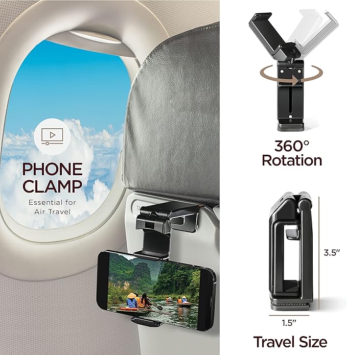 Homeify Airplane Travel Kit – Adjustable Memory Foam Airplane Neck Pillow with Phone Holder, Eye Mask, Foot Hammock, and Earplugs – 6 Piece Plane Travel Essentials for Long Flights