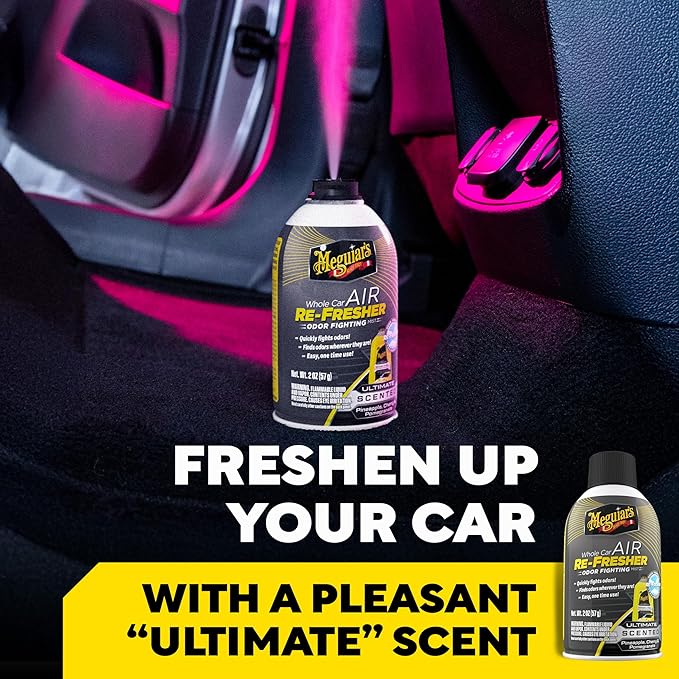 Meguiar’s Car Air Refresher Odor Fighting Mist,Ultimate, Long-Lasting Car Air Freshener Fights Strong and Unwanted Vehicle Smells while Refreshing Interiors with a Refreshing Scent, 2 oz Aerosol