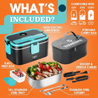 TRAVELISIMO Extra-Large Electric Lunch Box For Adults Holds up to 8 Cups - 100W Heated Lunch Box For Men 1.8L, Portable Food Warmer for Travel & Work, Loncheras Electricas Para Calentar Almuerzo