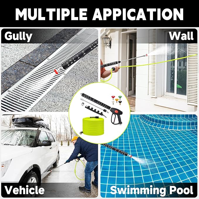 M MINGLE Pressure Washer Hose and Gun Kit, 50 FT Power Washer Hose with 5 Nozzle Tips and M22-14mm Fitting, Replacement for Ryobi, Simpson, Craftsman