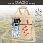 Opux 6 Bottle Carrier Tote | Insulated Padded Cooler Bag for Travel, Picnic, BYOB | Portable Leakproof Wine Tote for Dinner, Party, Christmas, Gift for Women, Men (Cream Beige)