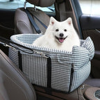 Center Console Dog Car Seat Dog Bed for Car Console Portable Armrest Booster Seat Carrier for Small Medium Dogs Anti-Collapse for Puppy Pet Up to 15 Lbs（Grid Black）