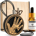 Handmade Wood Car Air Freshener — Father’s Hands Designed Refillable Essential Oil Diffuser — Long Lasting Ocean Breeze Fragrance Oil 10 ml — Car Accessories Gift Box