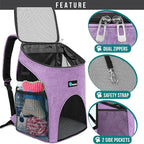 PetAmi Small Dogs and Cat Backpack Carrier, Airline Approved Pet Backpack Carrier, Ventilated, Safety Strap, Buckle Support Designed for Hiking Travel Camping Outdoor, Max 18 lbs (Heather Purple)