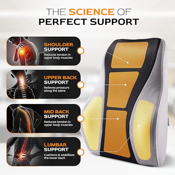 Extra Dense Lumbar Pillow with Double Adjustable Straps - Ergonomic Lumbar Support Pillow for Office Chair, Car, Couch Firm Back Support for Lower Back & Spine Pain Relief Memory Foam Cushion