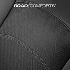 Road Comforts Car Seat Covers, Leather Front Seat Covers with Piping, Air-Cool Mesh Designed, Airbag Compatible Automotive Seat Covers for Most Car, Truck, Van, SUV - Black with Beige Piping