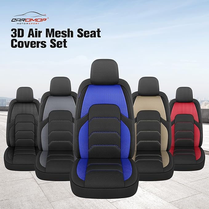 CAROMOP 3D Air Mesh Car Seat Covers 2 Front Seats,Breathable and Durable Seat Covers for Cars,Universal Fit for SUV,Vans,sedans, Trucks, Automotive Interior Covers(Black/Blue)