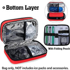 CURMIO Insulated Insulin Cooler Travel Case, Double Layer Diabetic Supplies Storage Bag with Detachable Pouches for Insulin Pens, Diabetic Medication and Ice Packs, Red, Empty Bag Only