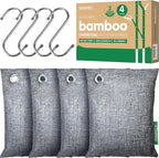 Activated Charcoal Odor Absorber,Large 4x200g w Hooks Nature Odor Eliminator for Strong Odor,Bamboo Charcoal Air Purifying Bags,Moisture Absorbers for Fresh Home Car Closet Pet,Smoke Smell Deodorizer