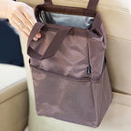 Ginsco New Leak-Proof Travel Trash Bag, Hanging Car Trash Can with Hook and Loop Lid and Handle, Multipurpose Trash Bin with Storage Pockets for Car SUV Truck RV Camping 2 Gallons (Brown)