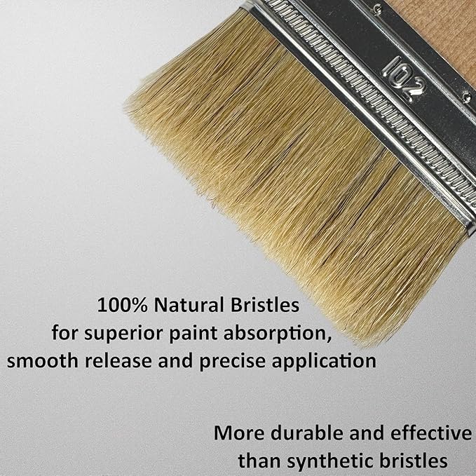 Set of 4 1, 2, 3, 4 Inch Flat Paint Brushes - High European Quality - Natural Bristles - for Home, Wood, Walls, Art, Trim & Furniture - for Acrylic, Oil, Stain, Chalk & Latex Paints