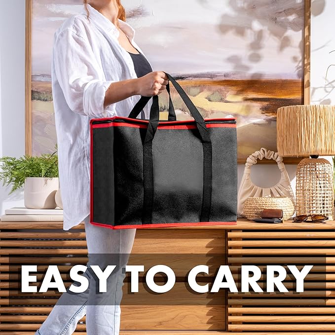 Carrywell (Not Made In China) Insulated Reusable Grocery Bags, Catering and Delivery Bag For Hot and Cold Food, Collapsible Thermal Tote For Doordash