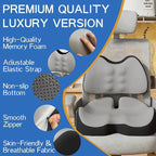 Benazcap Large Memory Foam Seat Cushion Lumbar Support Pillow for Sciatica & Tailbone Pressure Relief Coccyx Pad for Office Chair, Wheelchair, Car, Home, Office, Grey