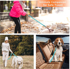 3-Piece Dog Car Harness Set - Retractable, Adjustable, Reflective Dog Seatbelt for Vehicle Headrests, Heavy Duty, High Elastics, Sky Blue