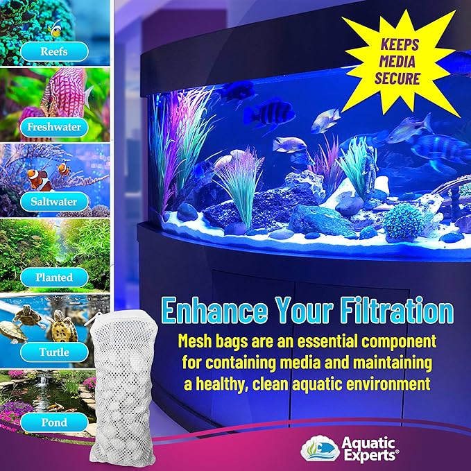 Aquatic Experts Max Flow Filter Media Bag - Durable Filter Bags for Fish Tank, Secure Aquarium Media Bag with Drawstring, Media Bags for Aquarium and Pond, Max Flow (Zipper), 8” x 12” – 3 Pack