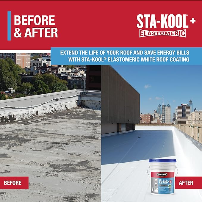Gardner Sta-kool Elastomeric Roof Coating, White, RV Roof Coating 5 Gallon