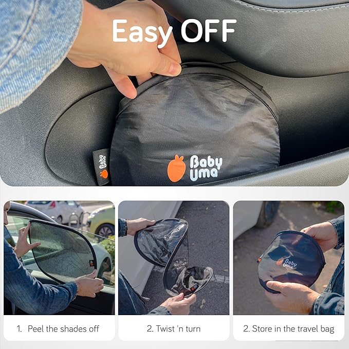 Baby Uma Car Window Shades (2 Pack) - 14.2″ x 21.3″, UPF 50+ Car Window Covers, 99% UVB + 94% UVA Protection, Static Cling Sun Shade with Travel Bag (Medium)
