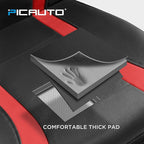 PIC AUTO Leather Car Seat Covers, Premium Automotive Waterproof Two Front Bucket Seat Protectors, Black and Red PVC Patchwork, Fits Cars, Trucks, Vans, SUVs, Airbag Compatible