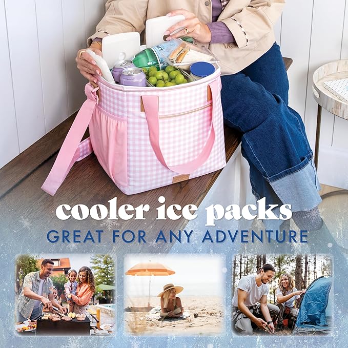 Cool Coolers by Fit & Fresh Slim Ice Packs, Quick Freeze Reusable Ice Packs for Lunch Boxes & Coolers, Long-Lasting, Space Saving Lunch Ice Packs, Ivory, 4Pk