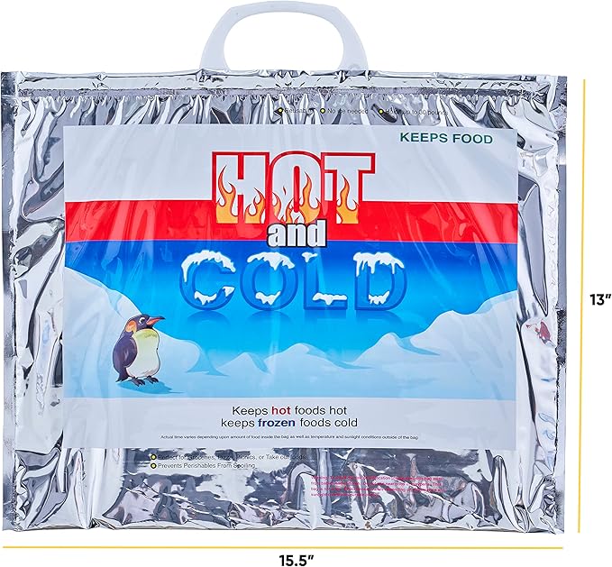 Superio Hot and Cold Insulated Bags for Food Delivery, Grocery Shopping Bags, Food Storage for Hot and Frozen Food for Travel, Disposable Cooler Bag, Reinforced Thermal Lunch Bag (10, 15.5"x13")