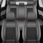 TTX LIGHTING for VW Taos 2022-2026 Car Seat Covers, Breathable Ice Silk & Leather Seat Protector, Cool & Anti-Sweat for Long Driving, Airbag Compatible, 5 Seats Full Set (Black&Gray)
